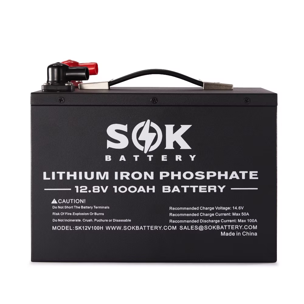 SOK 12V 100Ah LiFePO4 Lithium Battery with Bluetooth Monitoring & Built-In Heater – Deep Cycle Solar, RV & Off-Grid Power Storage