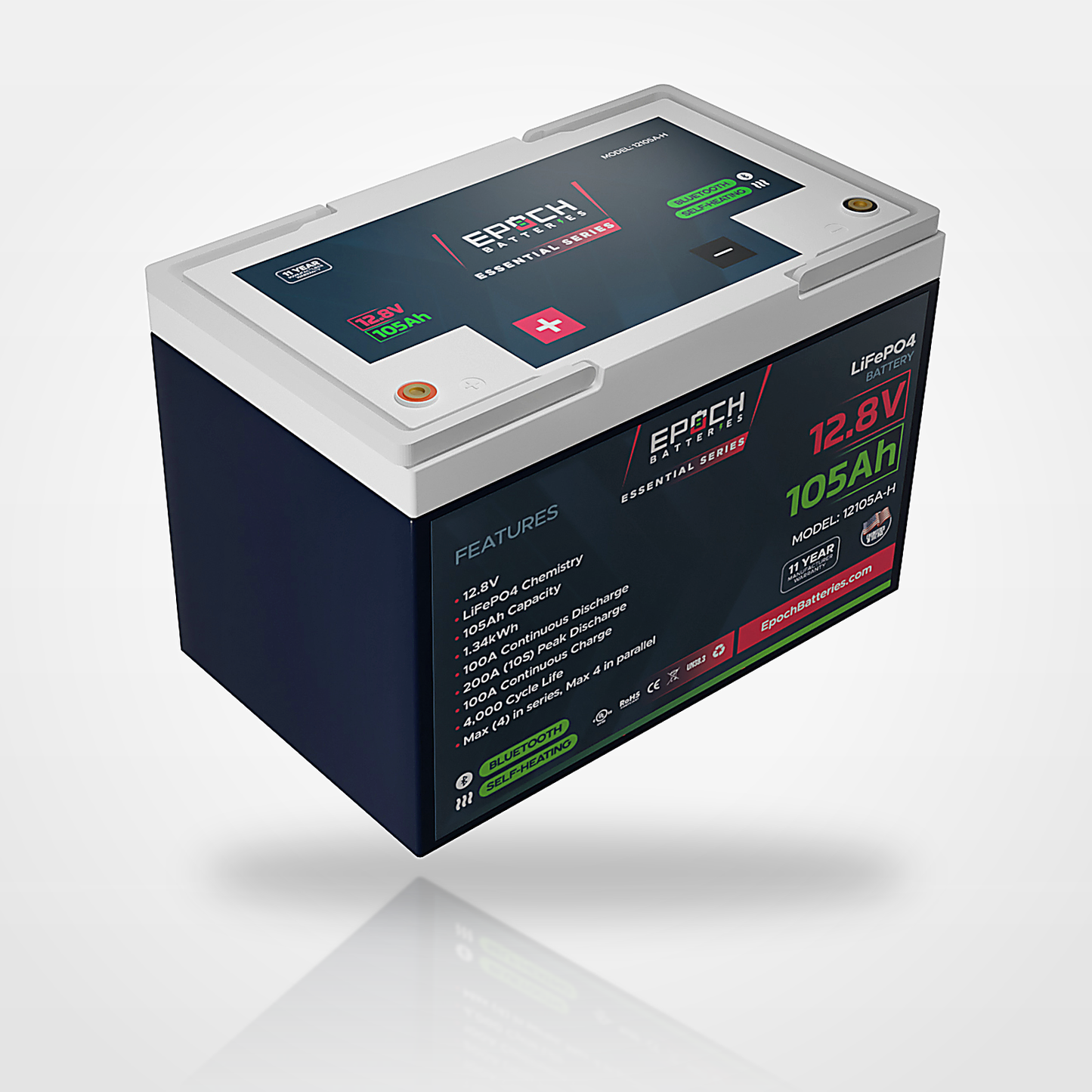 Epoch Batteries 12V 105Ah Heated LiFePO4 Deep Cycle Battery