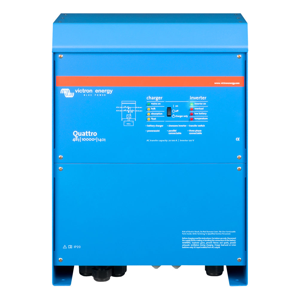 Victron Energy Quattro 48V 10000VA Inverter Charger (120V) - 140A Charger, Dual AC Input, PowerAssist, VE.Bus, UL Listed (QUA4831001