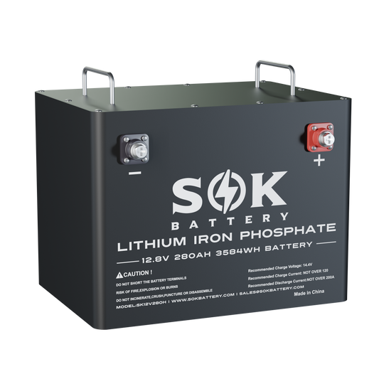 SOK SK12V280H 12V 280Ah LiFePO4 Battery, Built-In Heater, Bluetooth, 3584Wh, 200A BMS, Aluminum Case, RV & Marine