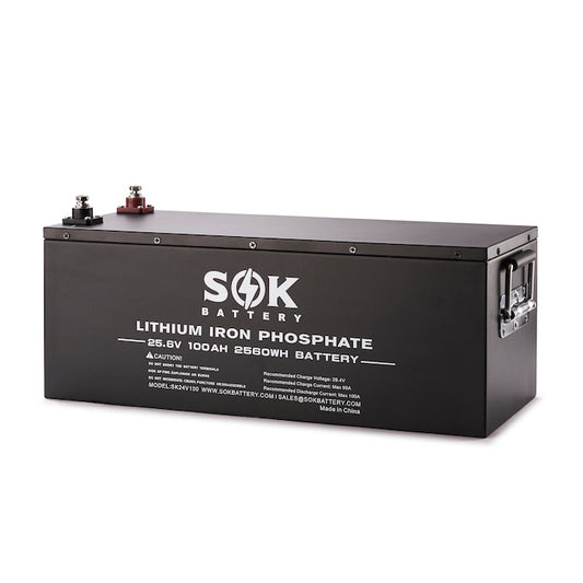 SOK SK24V100 24V 100Ah LiFePO4 Battery, Bluetooth, 2560Wh, 100A BMS, Metal Case, Trolling Motor, Solar & RV