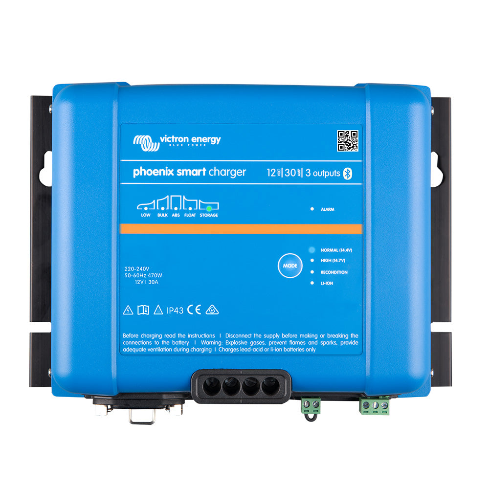 Victron Energy Phoenix Smart IP43 12V 30A Battery Charger - 3 Outputs, Bluetooth, 120-240VAC, 5-15P Cord Required (PSC123053095)