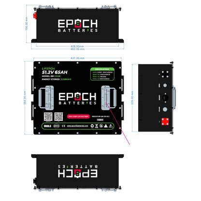 Epoch Batteries 48V 65Ah LiFePO4 Golf Cart Kit With Bluetooth
