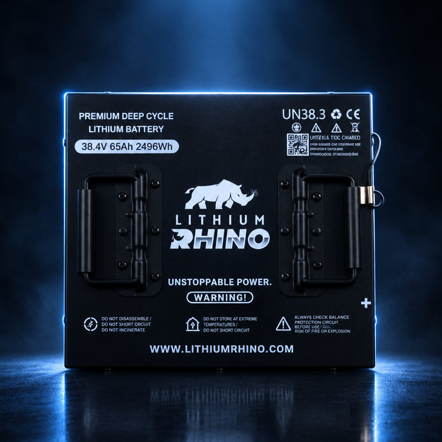 Lithium Rhino 36V 65Ah battery, top view