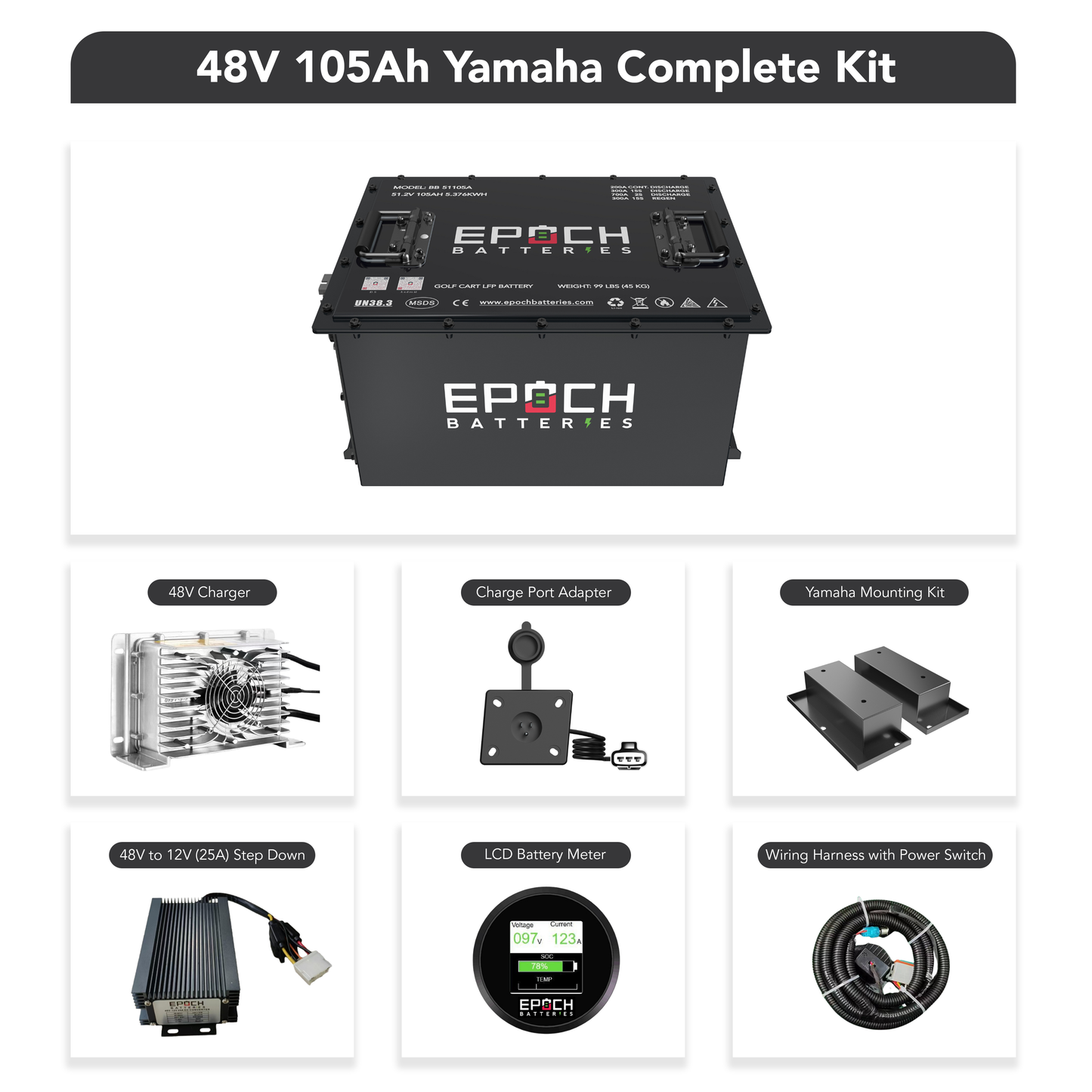Epoch Batteries 48V 105Ah LiFePO4 Golf Cart Kit With Bluetooth