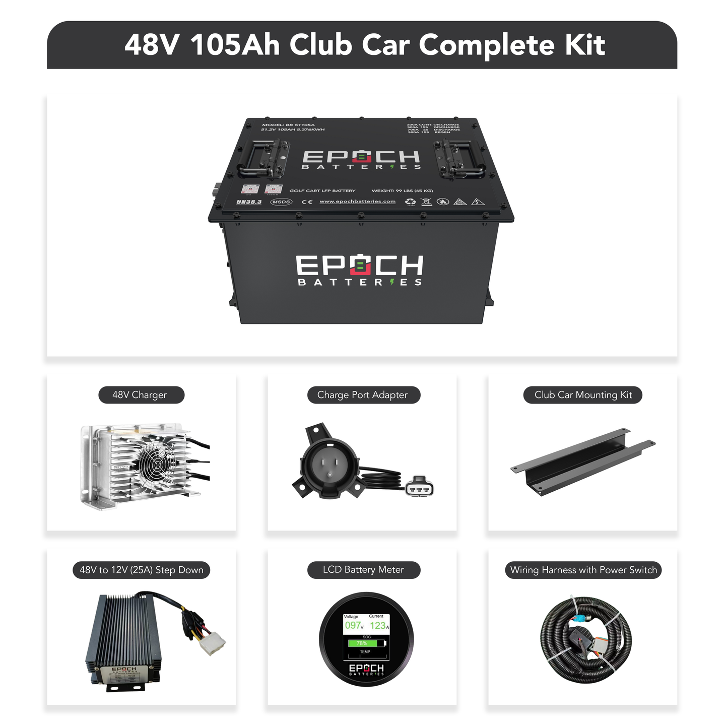 Epoch Batteries 48V 105Ah LiFePO4 Golf Cart Kit With Bluetooth