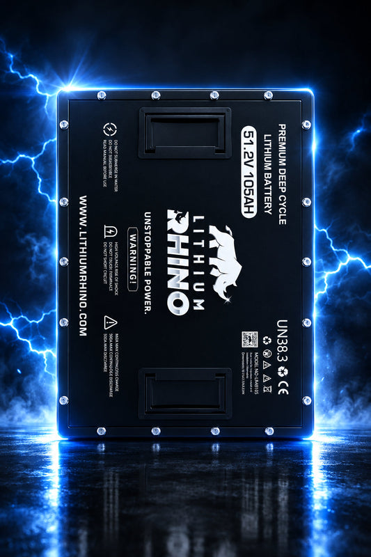 Lithium Rhino 48V 105Ah lithium golf cart battery, top view
