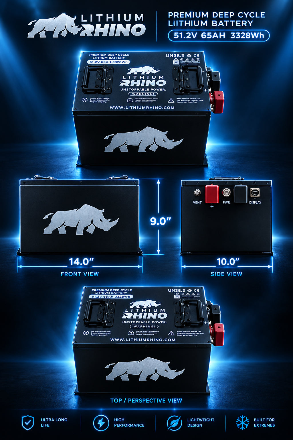 Lithium Rhino 48V 65Ah battery dimensions