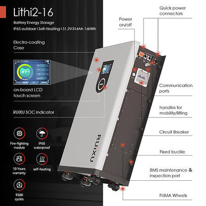 RUiXU Lithi2-16 51.2V 314Ah 16.07kWh Self-Heating LiFePO4 Battery