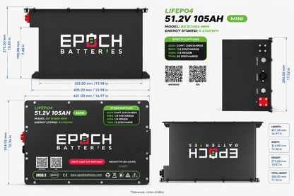 Epoch Batteries 48V 105Ah MINI LiFePO4 Golf Cart Kit Bluetooth
