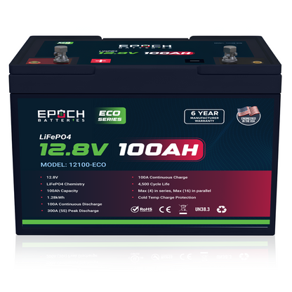 Epoch Batteries 12V 100Ah Eco Series LiFePO4 Deep Cycle Battery