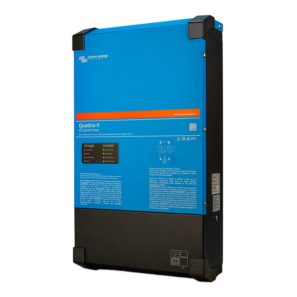 Victron Quattro-II 24V 3000VA 70A Inverter Charger 120/240V Split Phase Dual AC Input | QUA242305130