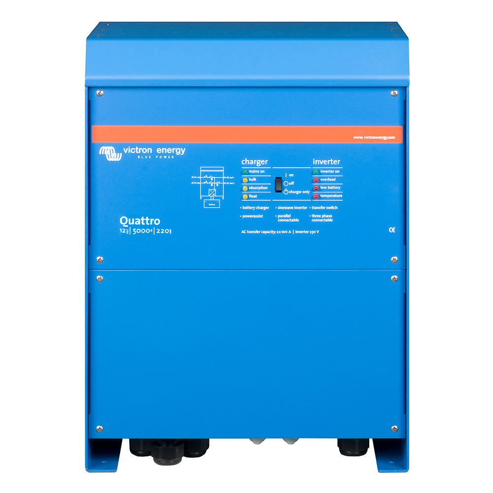 Victron Energy Quattro 12V 5000VA 220A Inverter Charger 120V VE.Bus UL458 Pure Sine Wave Power Inverter w/ Dual AC Inputs
