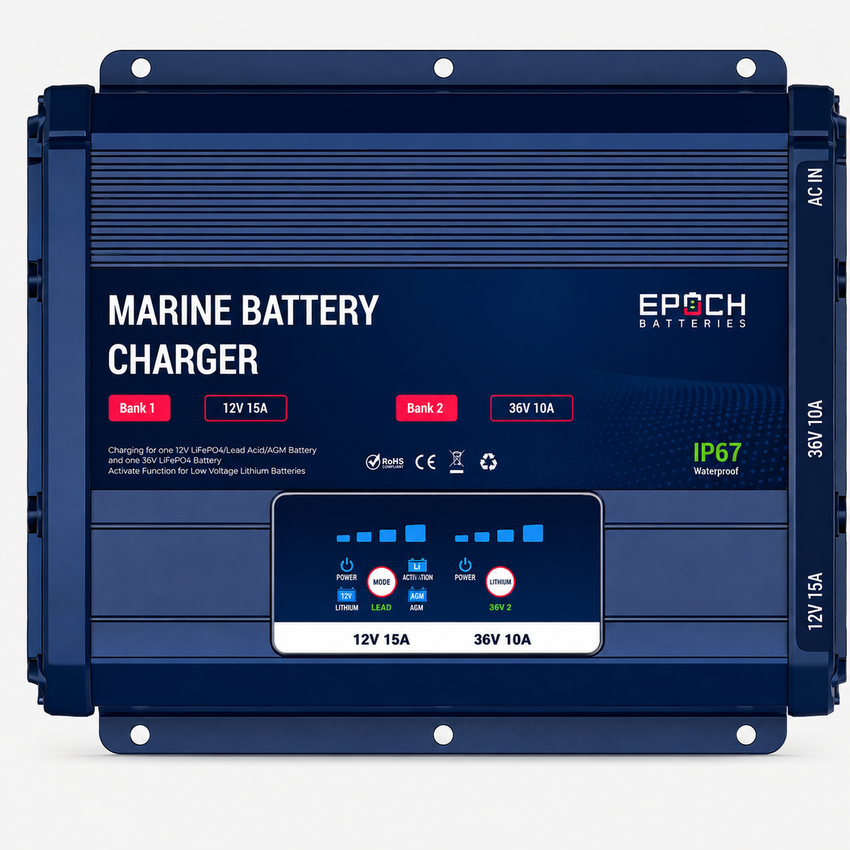 Epoch 12V & 36V onboard marine lithium battery charger