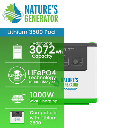 Nature's Generator Lithium 3600 3072Wh LiFePO4 Expansion Battery