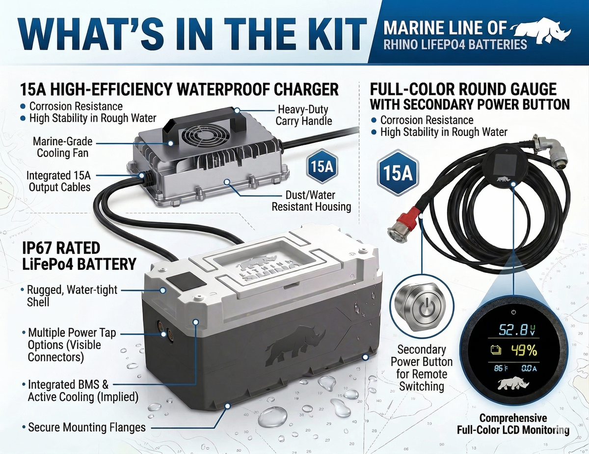 Lithium Rhino marine battery conversion kit contents