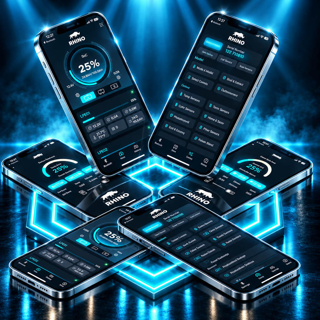 Lithium Rhino Bluetooth app screens