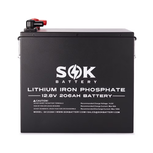 SOK 12V 206Ah LiFePO4 Lithium Battery with Bluetooth & Built-In Heater – Deep Cycle, 3000–8000 Cycles, Smart BMS, Expandable Power System
