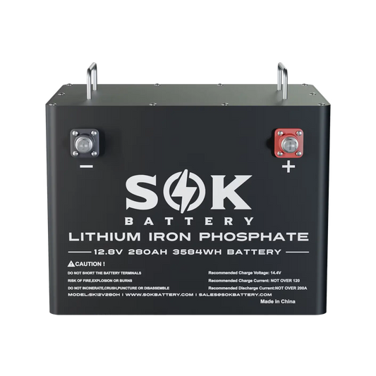 SOK 12V 280Ah LiFePO4 Battery | Bluetooth | Built-In Heater | 12,000 Cycles