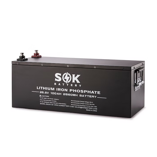 SOK SK24V100 24V 100Ah LiFePO4 Lithium Battery – Deep Cycle Solar Energy Storage, Built-in BMS, Long Cycle Life, Maintenance-Free