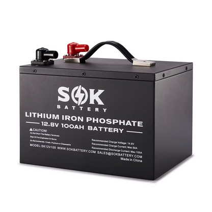 SOK 12V 100Ah LiFePO4 Lithium Battery with Bluetooth Monitoring & Built-In Heater – Deep Cycle Solar, RV & Off-Grid Power Storage