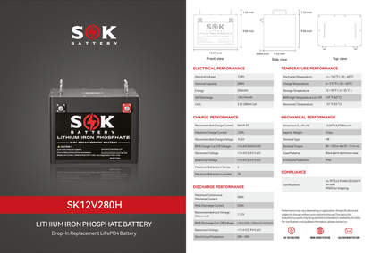 SOK 12V 280Ah LiFePO4 Battery | Bluetooth | Built-In Heater | 12,000 Cycles