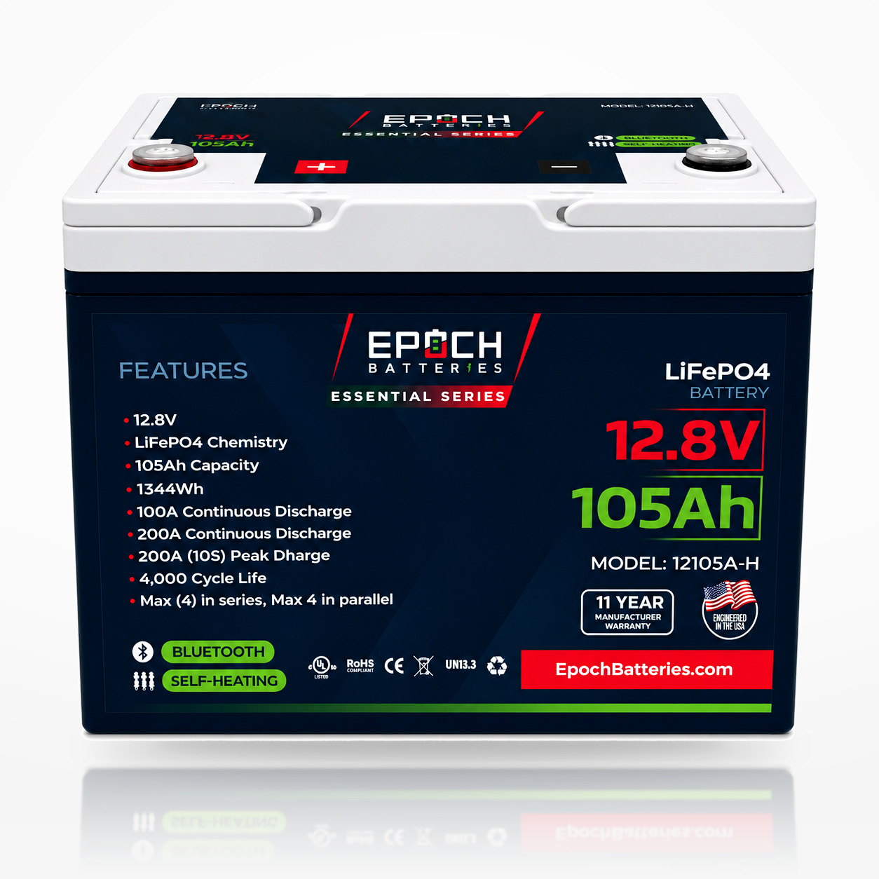 Epoch Batteries 12V 105Ah Heated LiFePO4 Deep Cycle Battery