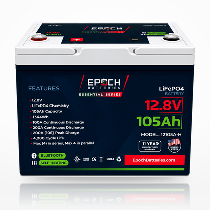 Epoch Batteries 12V 105Ah Heated LiFePO4 Deep Cycle Battery