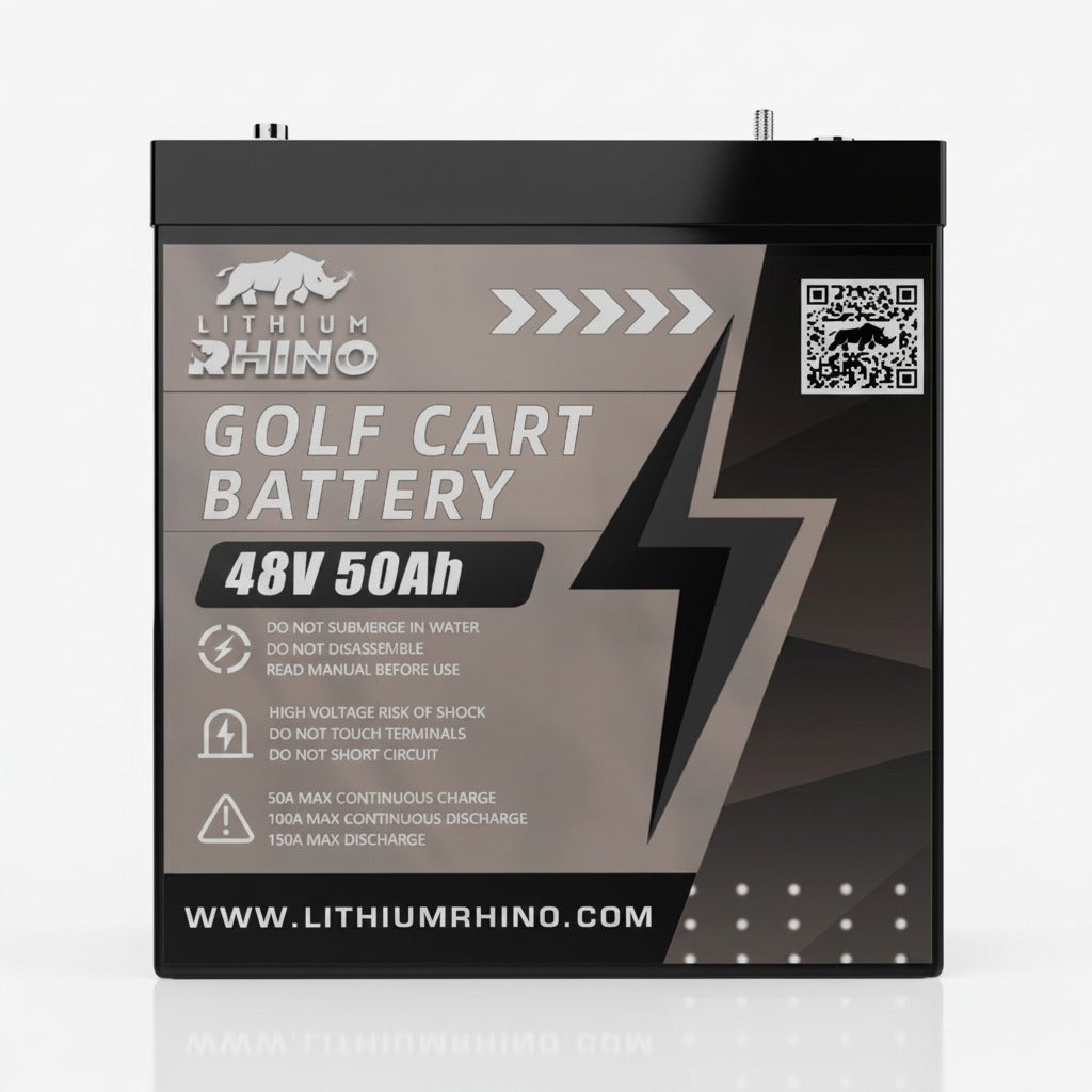 Lithium Rhino 48V 50Ah lithium golf cart battery, front