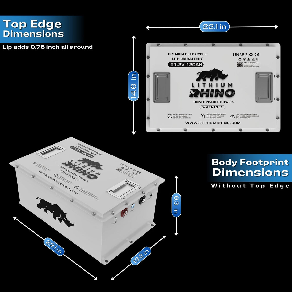 Lithium Rhino 48V 120Ah battery dimensions