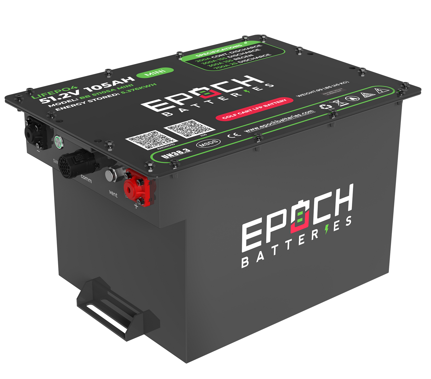 Epoch Batteries 48V 105Ah MINI LiFePO4 Golf Cart Kit Bluetooth