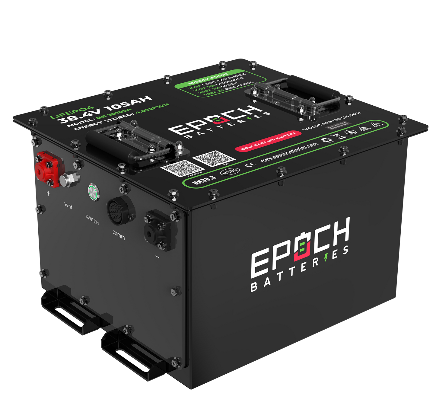 Epoch Batteries 36V 105Ah LiFePO4 Golf Cart Battery Kit With Bluetooth