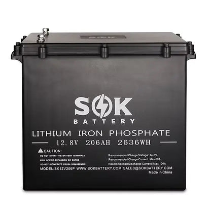 SOK 12V 206Ah Marine Grade LiFePO4 Battery | Heated | 3000-8000 Cycles