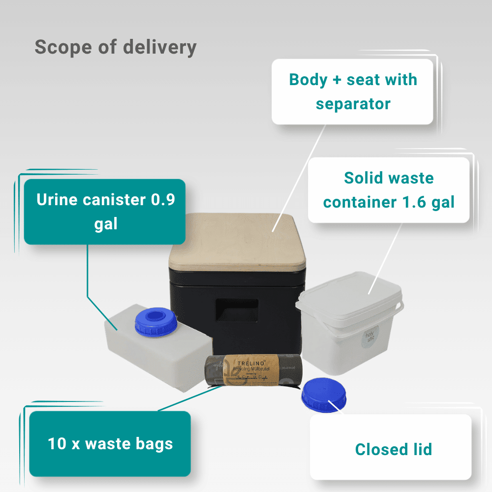 Trelino Origin S Lightweight Portable Composting Toilet with Wooden Lid